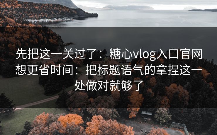 先把这一关过了：糖心vlog入口官网想更省时间：把标题语气的拿捏这一处做对就够了