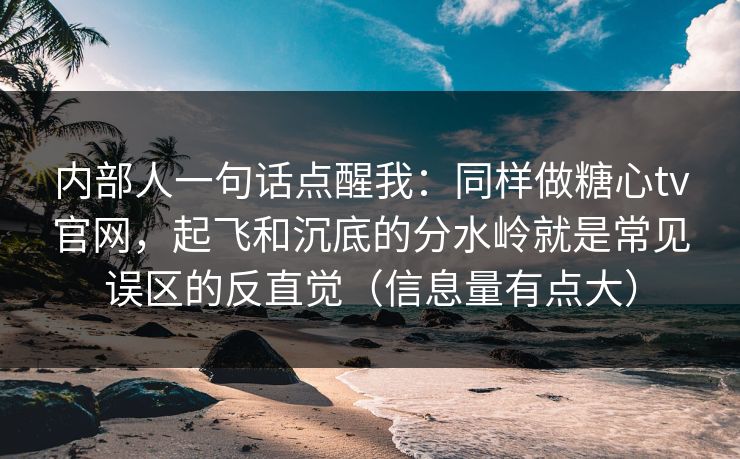 内部人一句话点醒我：同样做糖心tv官网，起飞和沉底的分水岭就是常见误区的反直觉（信息量有点大）