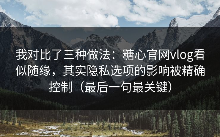 我对比了三种做法：糖心官网vlog看似随缘，其实隐私选项的影响被精确控制（最后一句最关键）