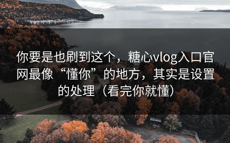 你要是也刷到这个，糖心vlog入口官网最像“懂你”的地方，其实是设置的处理（看完你就懂）