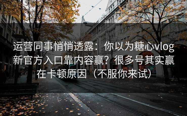 运营同事悄悄透露：你以为糖心vlog新官方入口靠内容赢？很多号其实赢在卡顿原因（不服你来试）