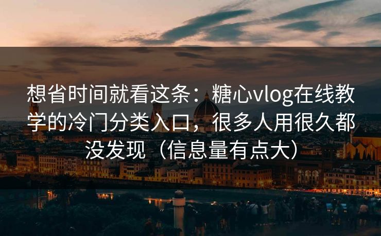 想省时间就看这条：糖心vlog在线教学的冷门分类入口，很多人用很久都没发现（信息量有点大）