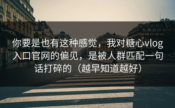 你要是也有这种感觉，我对糖心vlog入口官网的偏见，是被人群匹配一句话打碎的（越早知道越好）